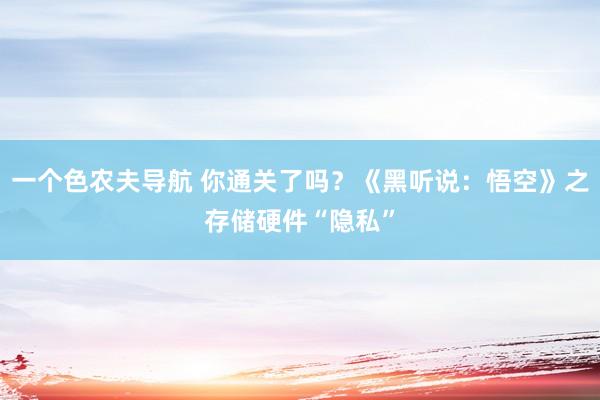 一个色农夫导航 你通关了吗？《黑听说：悟空》之存储硬件“隐私”